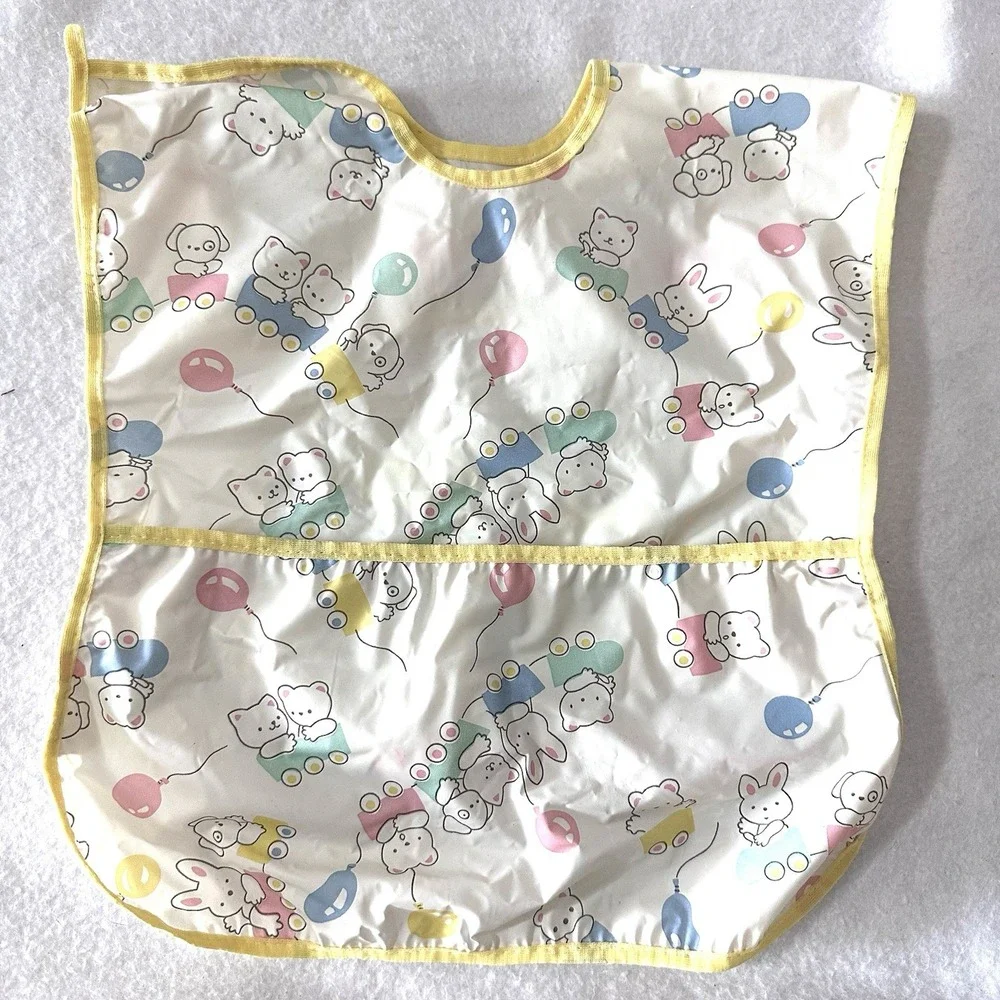 Vintage Gerber Toddler Snap On Vinyl Bib Crumb Catcher Pocket Bunny‎ Train
